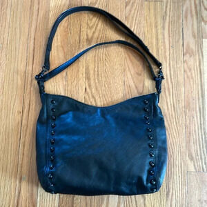 Loeffler Randall black leather shoulder bag black studs great pre owned cond